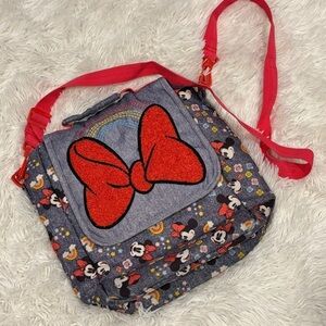 Disney Store Minnie Mouse Bow Denim Rainbow Print Insulated Lunch Bag